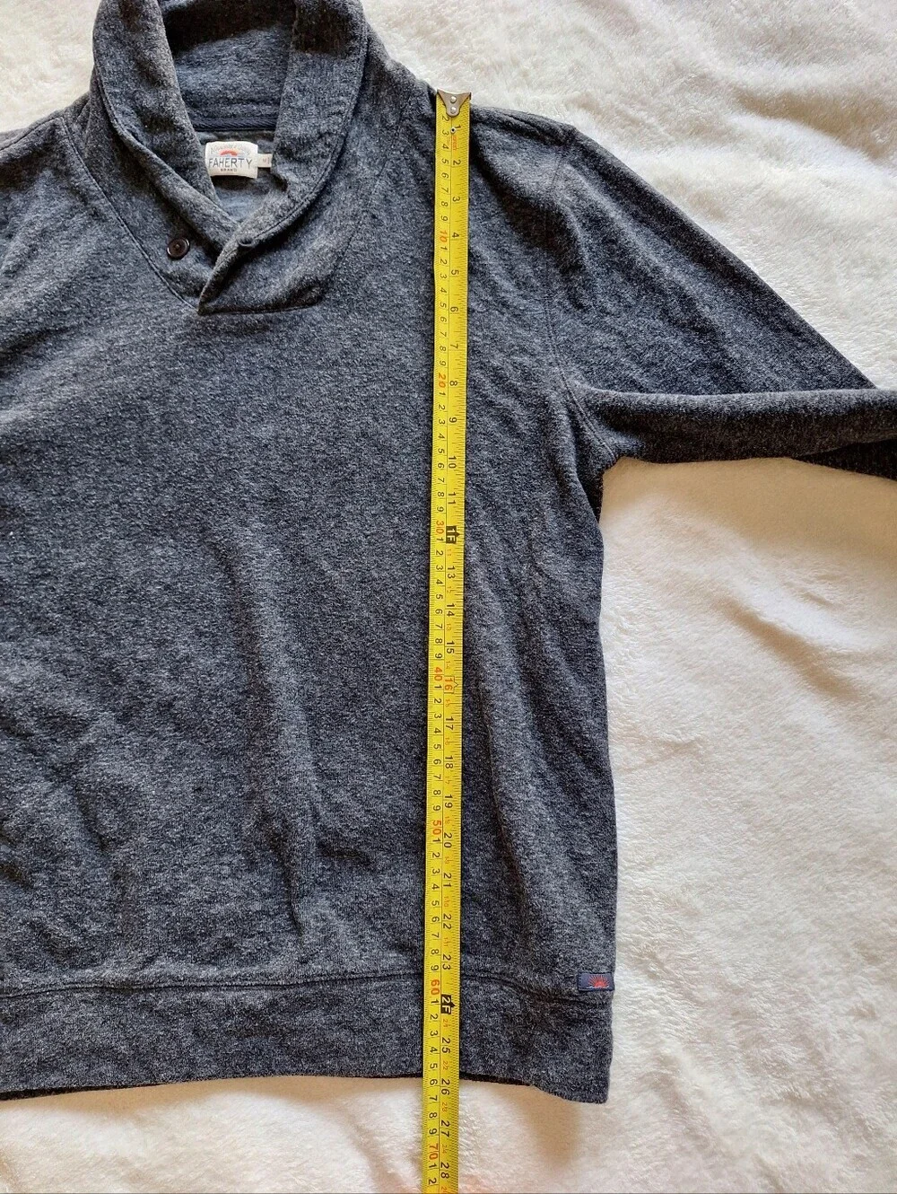 Faherty Men’s Medium Shawl Collar Pullover Organic Cotton Charcoal Heather